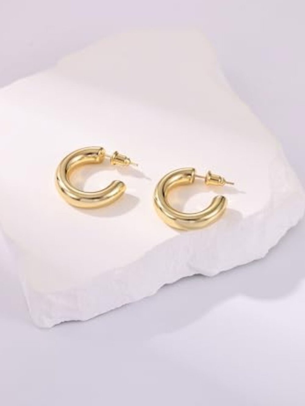 New - Chunky Hoop Earrings for Women 14K Gold Plated, 925 Sterling Silver Post